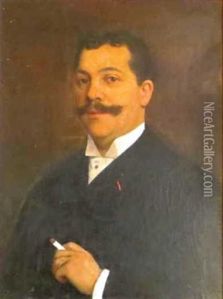 Portrait D'homme Moustachu Oil Painting - Jose Frappa