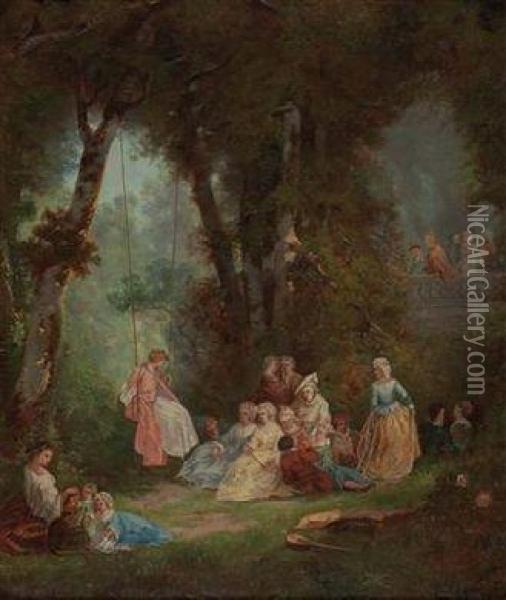 Familienfest Im Park Oil Painting - Watteau, Jean Antoine
