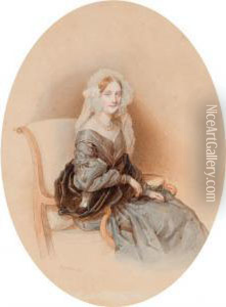 Portrait Of A Woman In A Lace Bonnet Oil Painting - Josef Kriehuber