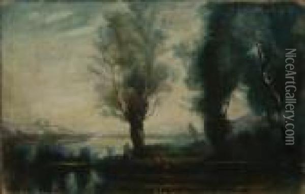 A Woodedlake Scene Oil Painting - Jean-Baptiste-Camille Corot