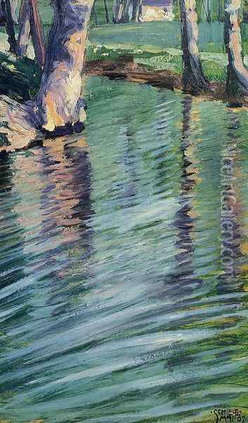 Trees Mirrored In A Pond Oil Painting - Egon Schiele