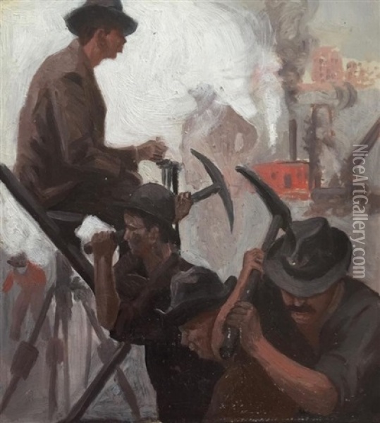 On The Job Oil Painting - Gerrit Albertus Beneker