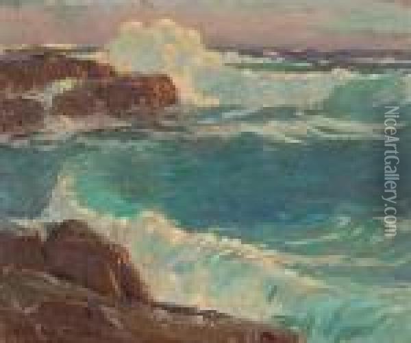 Rough Seas Along A Rocky Coast Oil Painting - Edgar Alwin Payne