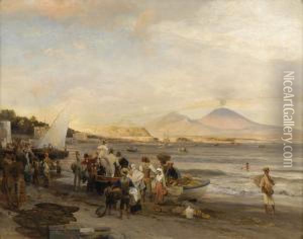 Am Strand Von Neapel. Oil Painting - Oswald Achenbach
