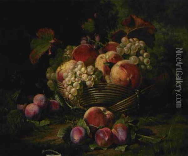 Obststillleben Mit Pfirschen, Trauben Und Pflaumen Oil Painting - Marc Laurent Bruyas