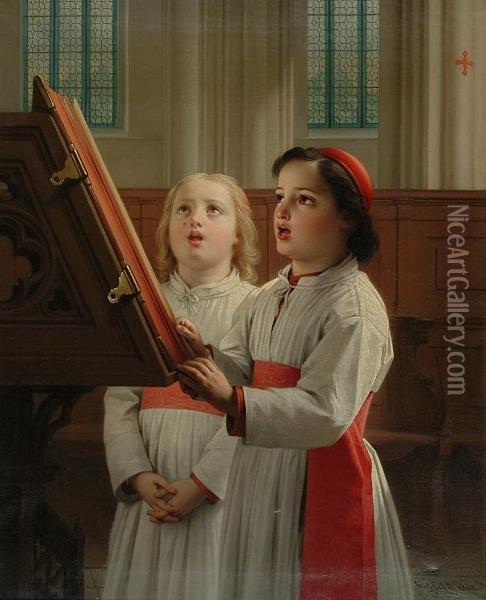 Choirboys At The Lectern Oil Painting - Hippolyte Dominique Holfeld