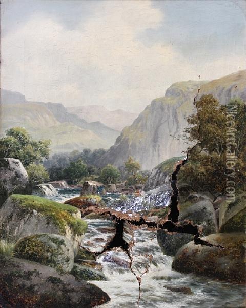 On The Llugwy, Below Pont Y Plas Oil Painting - William Henry Mander