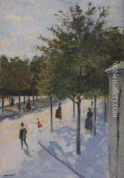 Promeneur Sur L'avenue Oil Painting - Andre Sinet