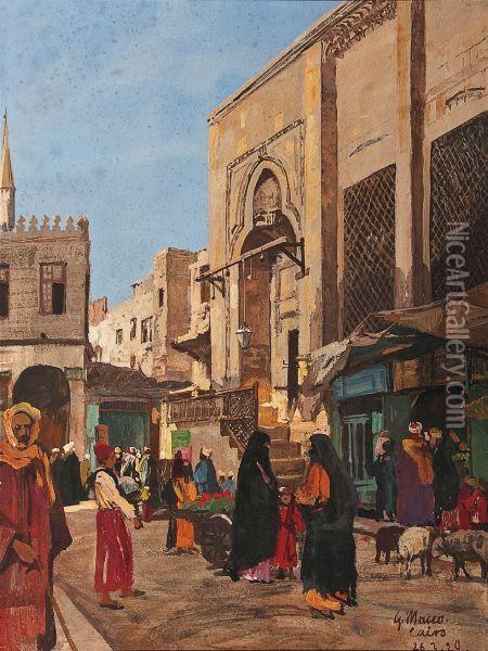 Market Scene, Cairo Oil Painting - Georg Macco
