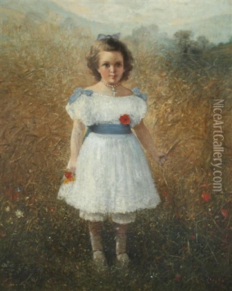 Young Girl In Field Oil Painting - Gustave Adolf Jundt