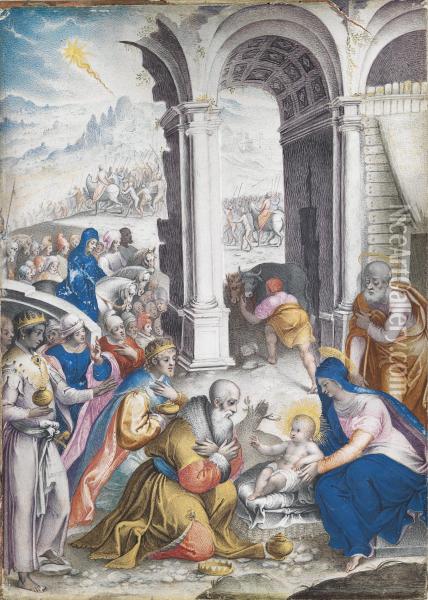 The Adoration Of The Magi Oil Painting - Giorgio-Giulio Clovio
