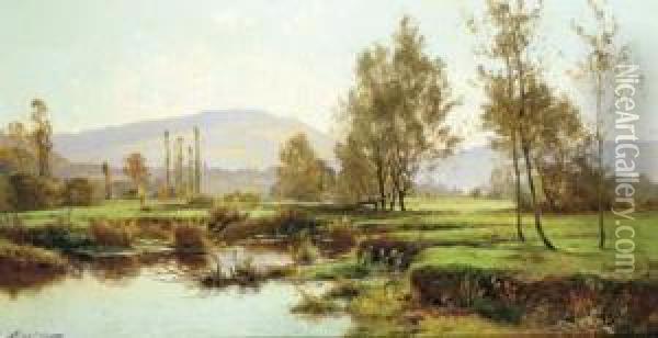 A French River Landscape Oil Painting - Albert Gabriel Rigolot