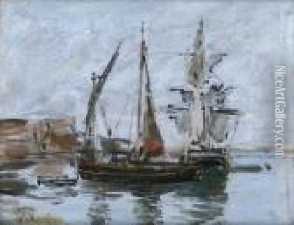 Bateaux Au Port Oil Painting - Eugene Boudin