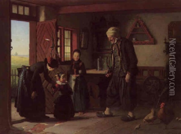 Visiting Grandfather Oil Painting - Johann Julius Exner
