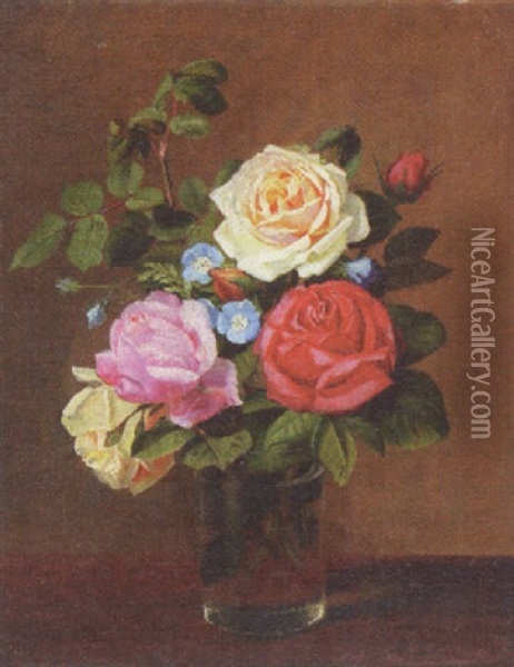A Vase Of Roses Oil Painting - Otto Didrik Ottesen