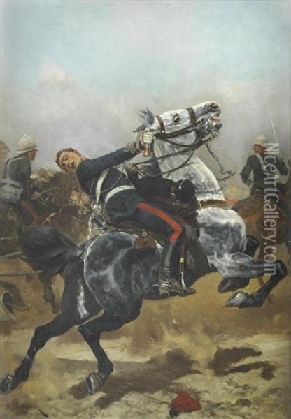 British Dragoon Charge Oil Painting - Richard Caton Woodville Jr.