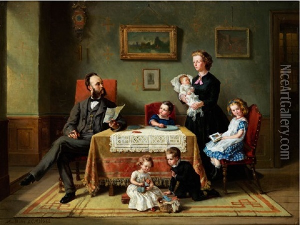 Familienportrait In Einem Interieur Oil Painting - Charles Meer Webb