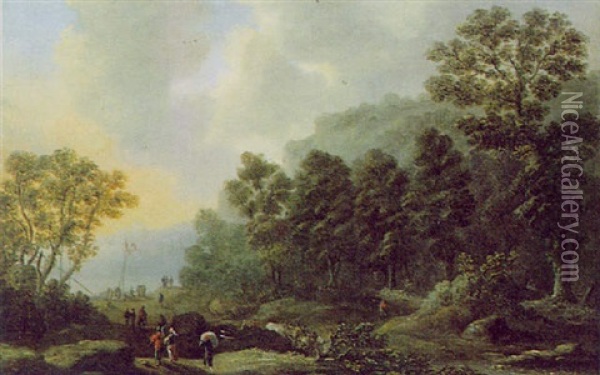 Gebirgige, Bewaldete Kustenlandschaft Mit Reisenden Oil Painting - Jan-Baptiste van der Meiren
