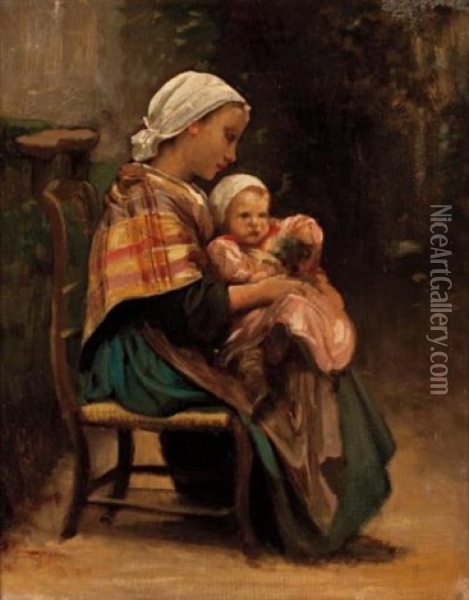 Study Of A Mother And Child Oil Painting - William-Adolphe Bouguereau