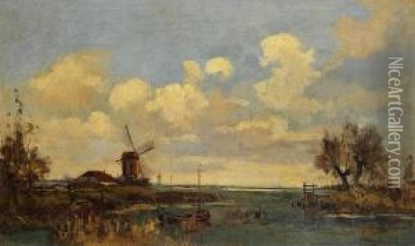 Hollandische Landschaft Mit Windmuhlen Oil Painting - Willem Cornelis Rip