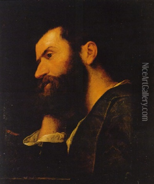 Retrato De Un Hombre (el Poeta Pietro Aretino?) Apoyando Su Cabeza Sobre La Mano Derecha Oil Painting -  Moretto da Brescia