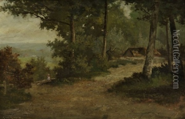 Baumbestandene Landschaft. Mit Frau Auf Zu Haus Fuhrendem Weg Oil Painting - Nicolae Grigorescu