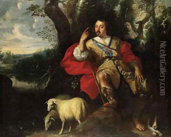 Pastoral portrait of a gentleman as a shepherd Oil Painting - Jan Thomas Van Yperen
