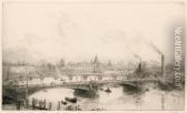 A Bird's Eye View Of Westminster Bridge And The City Oil Painting - William Lionel Wyllie