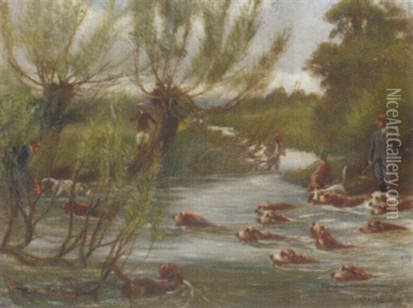 Otter Hunting Oil Painting - Thomas Ivester Lloyd