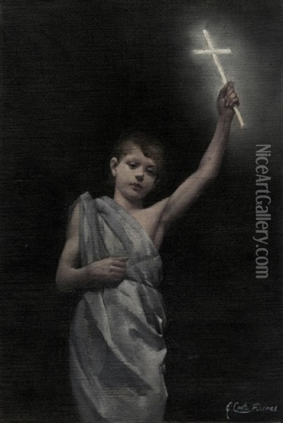 Jugendlicher Johannes Der Taufer Mit Leuchtendem Kreuz In Der Erhobenen Hand Oil Painting - Oreste Costa