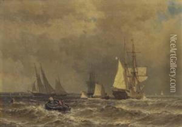 Dutch Fishing Craft Off The Coast Oil Painting - Mauritz F. H. de Haas