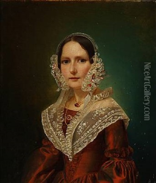 Portrait Of A Young Lady Oil Painting - Niels Peter Holbech