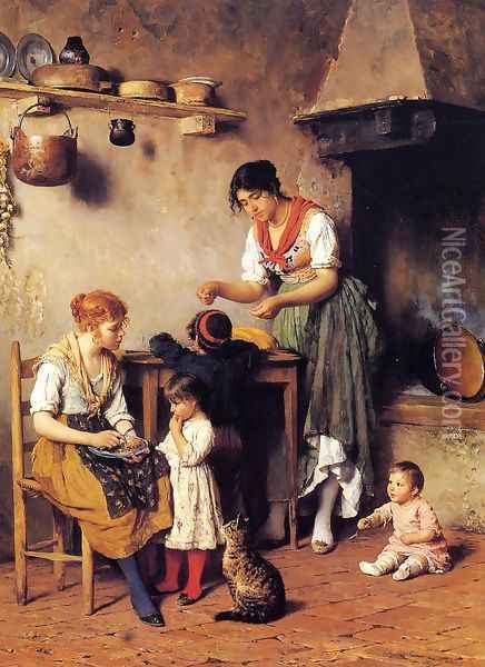 Mother's Little Helper Oil Painting - Eugene de Blaas