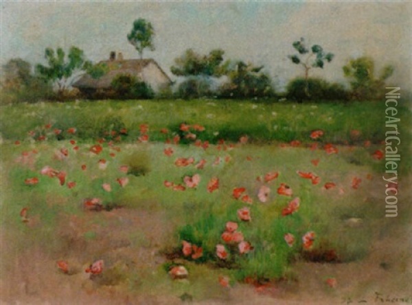 Sommerliches Mohnblumenfeld Oil Painting - Louis Rheiner
