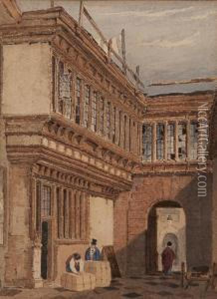 Old Post Office Court, Norwich 1826 Oil Painting - Henry Ninham