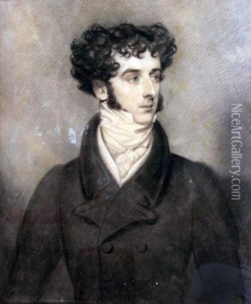 Black Chalk Highlighted With White Head And Shoulders Oil Painting - George Richmond