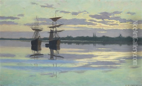 Evening At Anchor Oil Painting - Vaeinoe Alfred Blomstedt