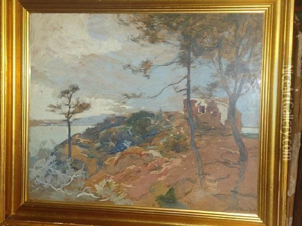 Remote Mediterranean Landscape With A Smallhut Oil Painting - Eugne-Louis Gillot