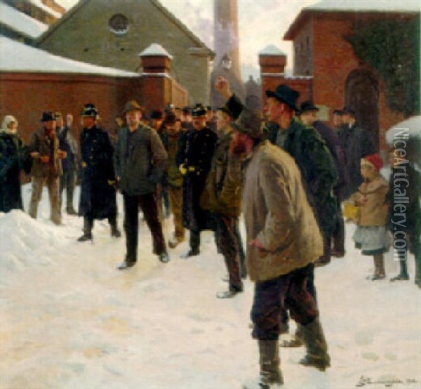 The Strike Oil Painting - Erik Ludwig Henningsen