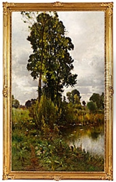 Landskap Med Sjo Oil Painting - Ernest Parton