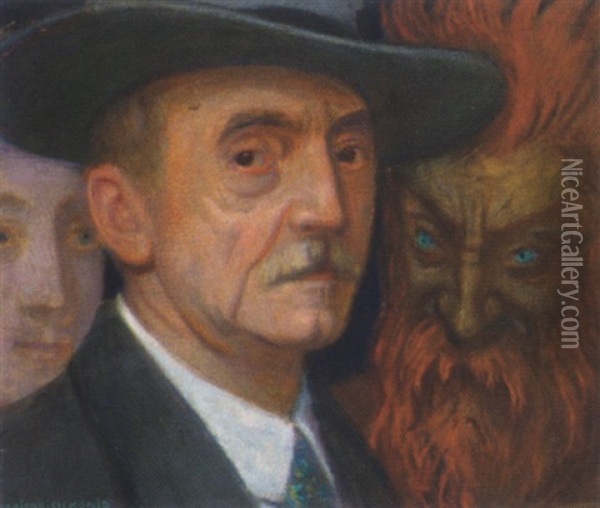 Drei Kopfe (zwei Kopfe Mit Selbstbildnis?) Oil Painting - Friedrich Koenig