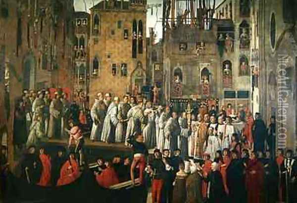 Miracle of the Relic of the Cross in Campo San Lio 1494 Oil Painting - Giovanni di Niccolo Mansueti