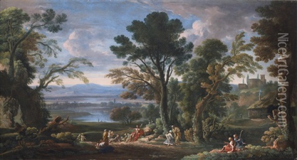 Landschaft Mit Der Predigt Johannes Des Taufers Oil Painting - Hendrick Frans van Lint