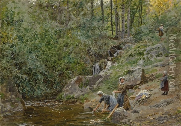 La Cascade Du Crozet Oil Painting - Marie Francois Firmin-Girard