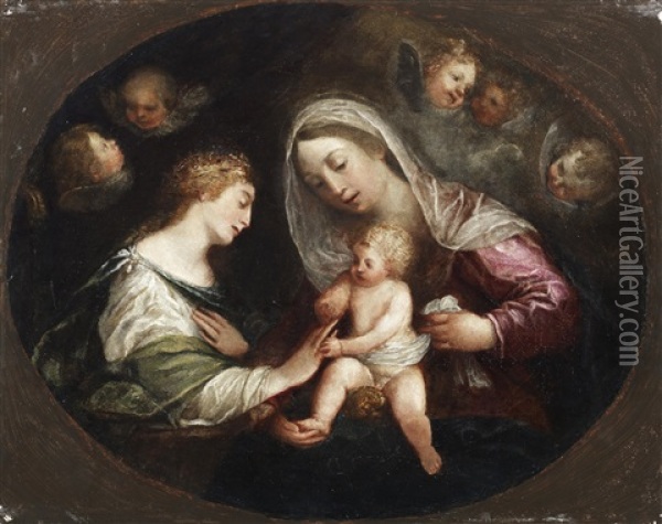The Mystic Marriage Of Saint Catherine Oil Painting - Francesco Albani