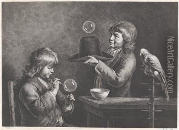 Zwei Spielende Knaben Und Ein Papagei Oil Painting - Jean-Jacques De Boissieu