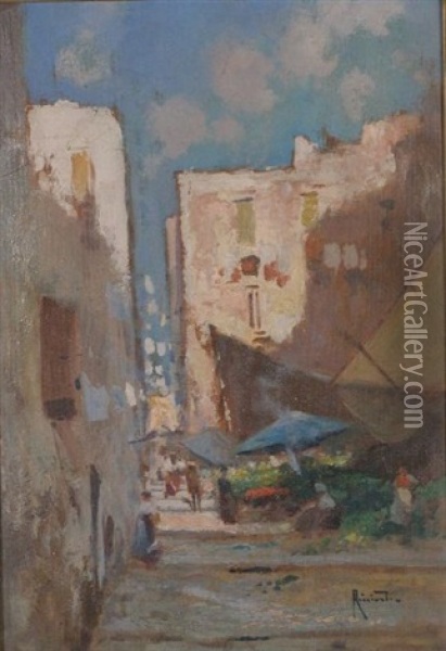 Market Scene Oil Painting - Oscar Ricciardi
