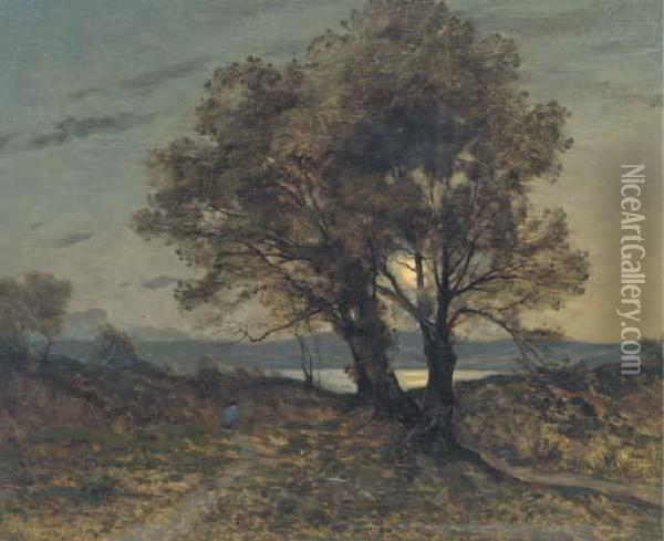 Paysage Au Clair De Lune Oil Painting - Henri-Joseph Harpignies