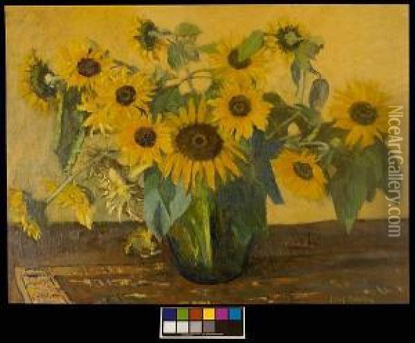 Still Life With Sunflowers Oil Painting - Frans David Oerder