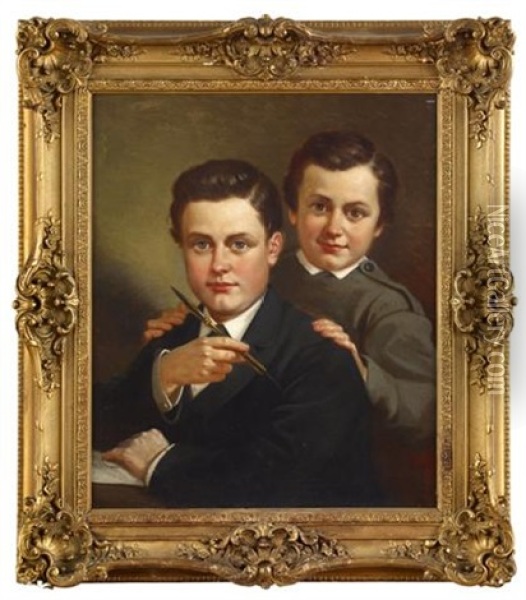Portrait Of Two Young Boys Oil Painting - Ernest Etienne Narjot
